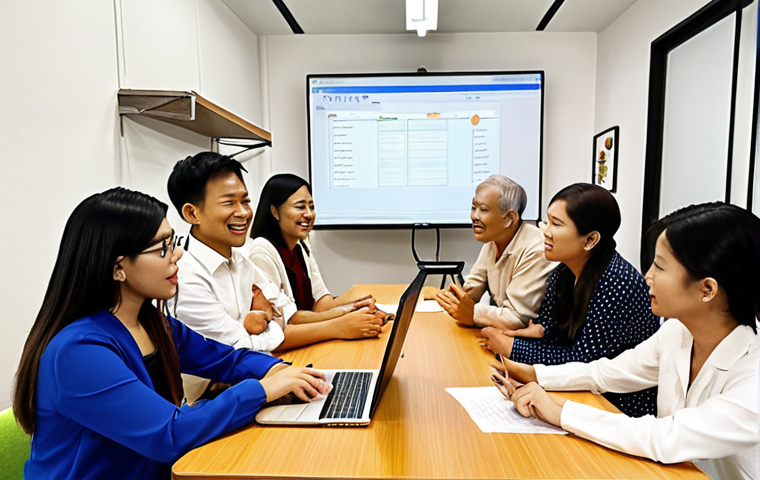 **

> A team brainstorming ideas for a voice interface app for elderly Thai users. The scene is a modern office space in Bangkok, with team members of diverse backgrounds (linguist, psychologist, musician) collaborating around a table.  Focus on the warm, inclusive atmosphere and the goal of creating an easy-to-use and safe voice interface for seniors.  Consider incorporating Thai cultural elements subtly in the background (artwork, decor).

**