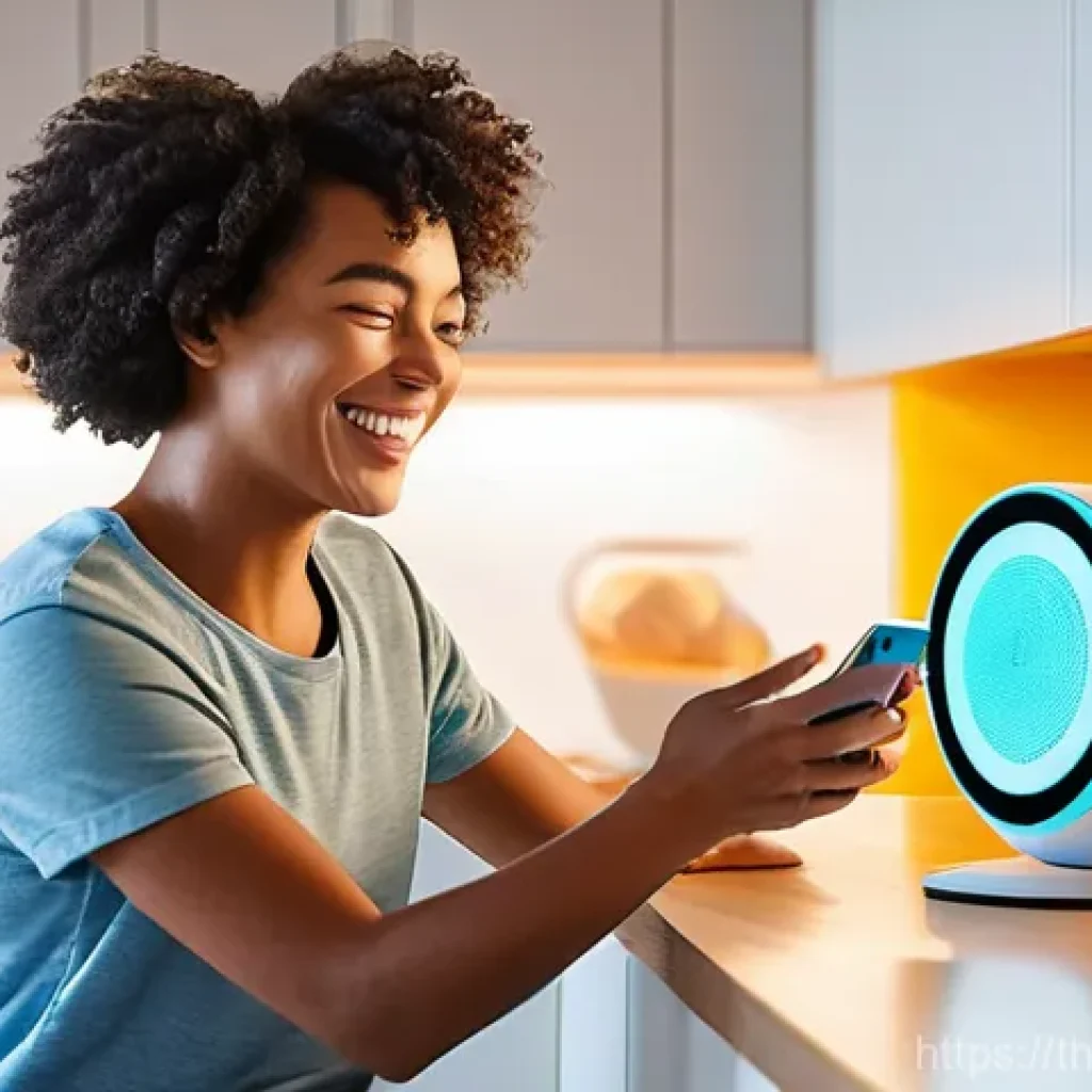 음성 인터페이스 설계를 위한 도구 및 플랫폼 - **Prompt:** A diverse group of people joyfully interacting with voice-activated technology in a warm...