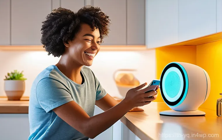 음성 인터페이스 설계를 위한 도구 및 플랫폼 - **Prompt:** A diverse group of people joyfully interacting with voice-activated technology in a warm...